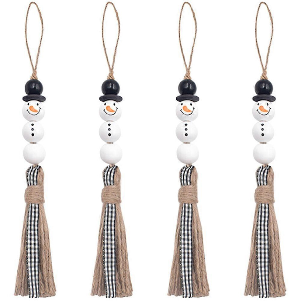 Kricely (As Show, One Size) 4Pcs Snowman Tassel Wood Bead Garland Pendant Christmas Hanging Ornaments