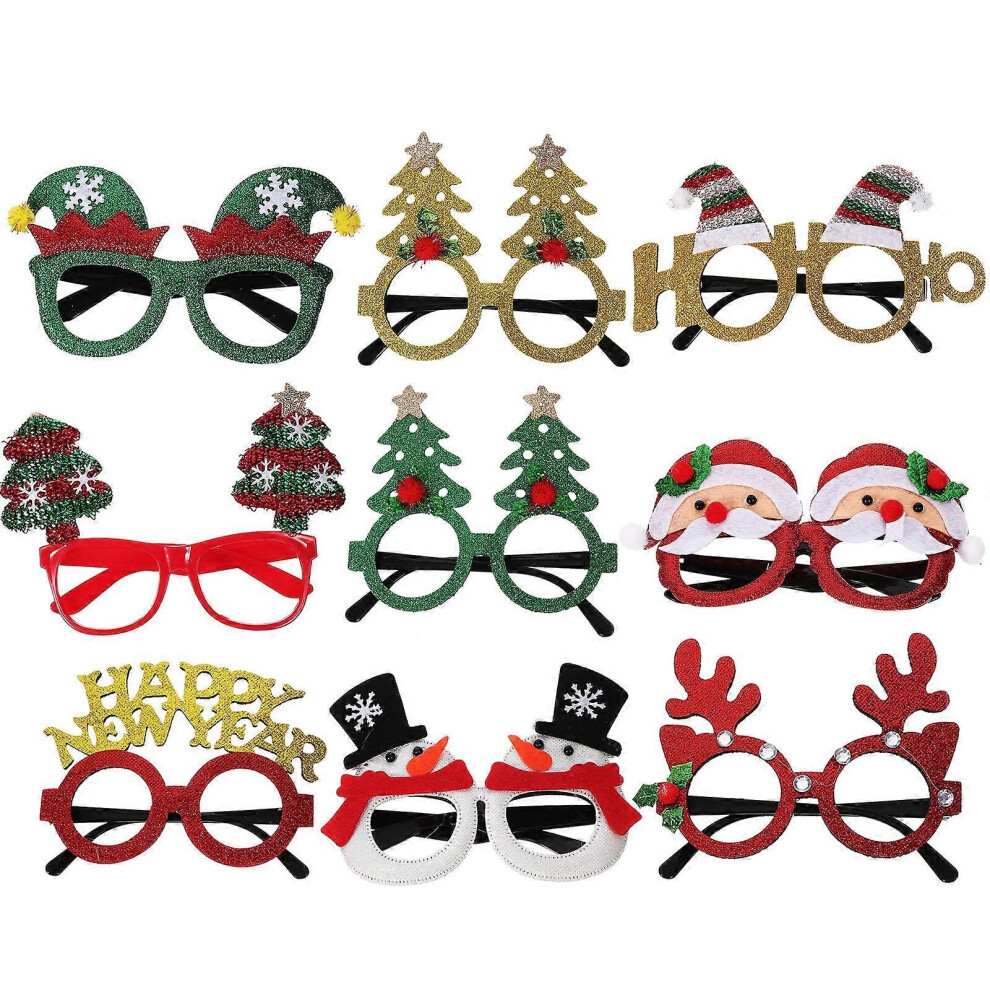 Kricely (As Show, One Size) 9Pcs Christmas Glasses Decorative Xmas Party Eyeglasses Frames Photo Booth Props