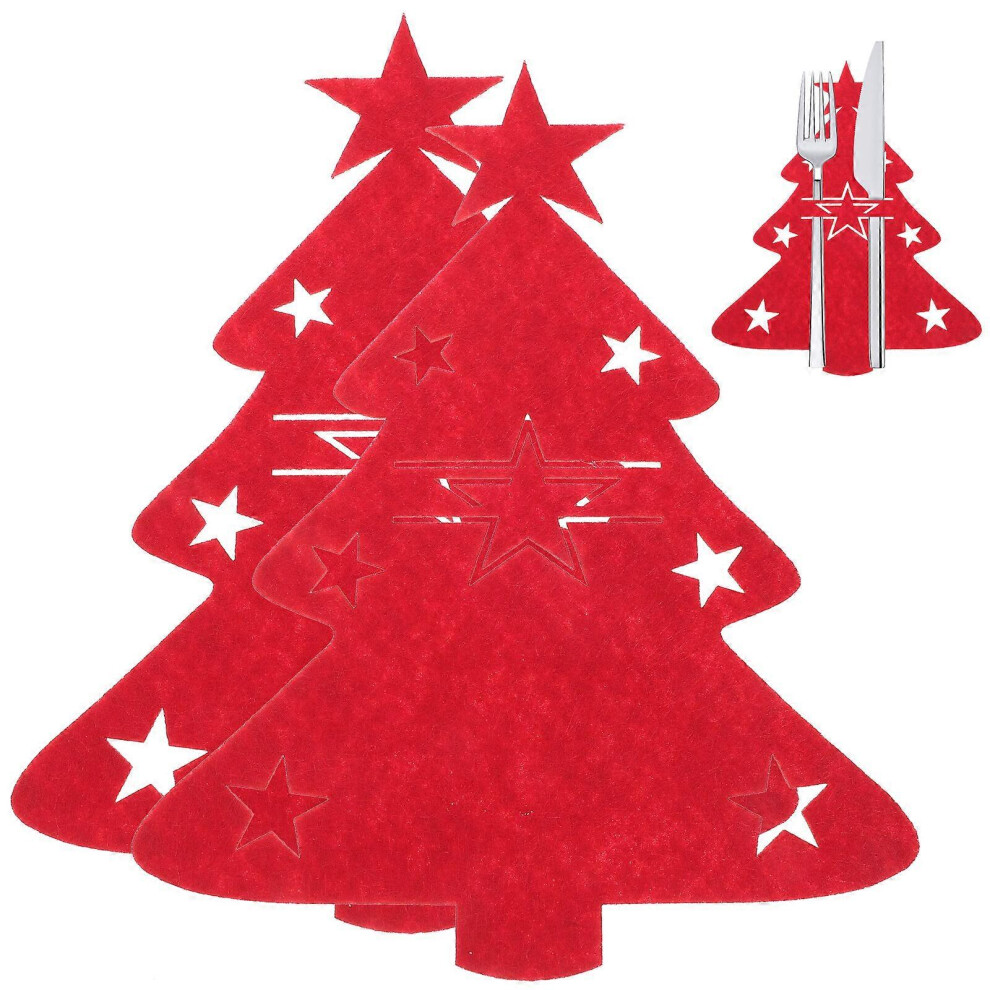 Kricely (As Show, One Size) 12Pcs Christmas Cutlery Holder Silverware Holder Xmas Tree Cutter Fork Holder
