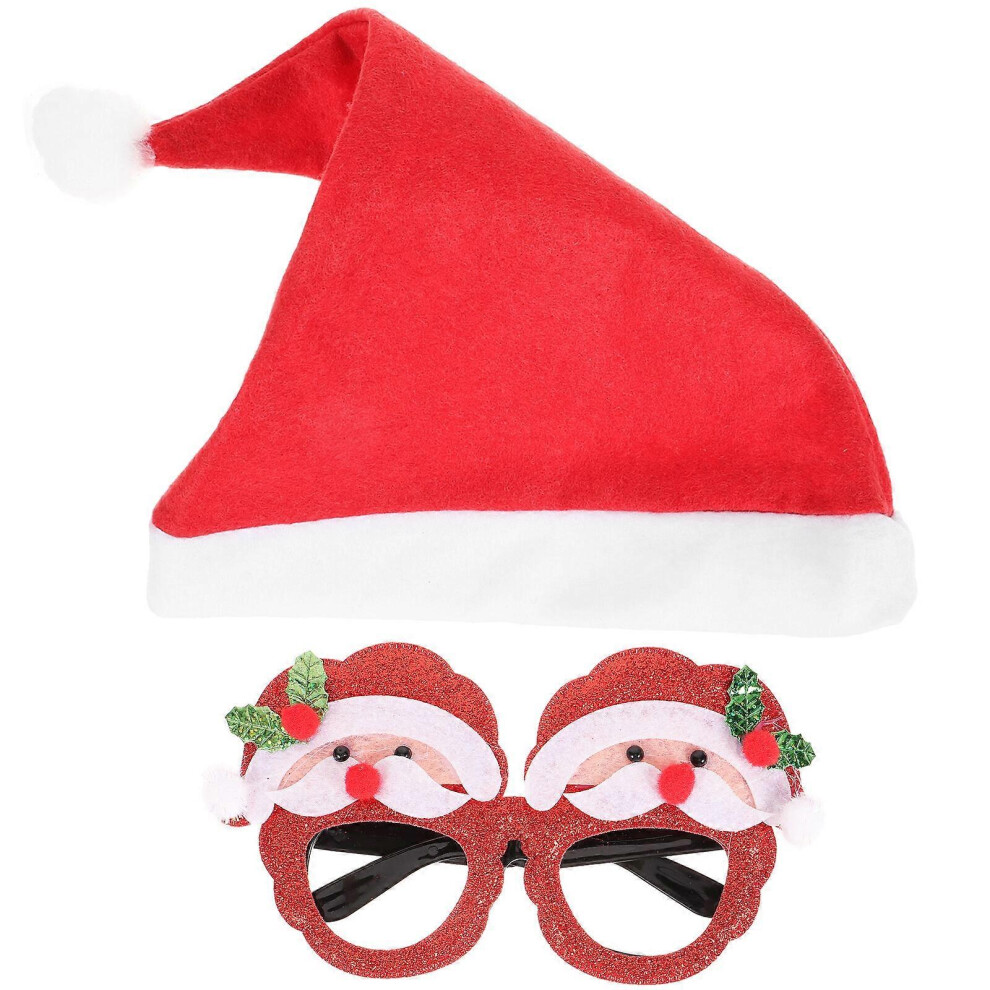 Kricely (As Show, One Size) 1 Set Xmas Hat Eyeglasses Christmas Costume Eyeglasses For Xmas Party Cosplay Prop