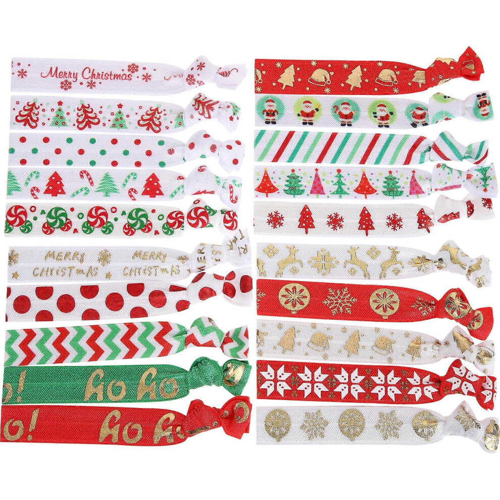 Kricely (As Show, One Size) 20Pcs Hair Ties Christmas Knotted Ponytail Holders Festive Holiday Hair Accessories