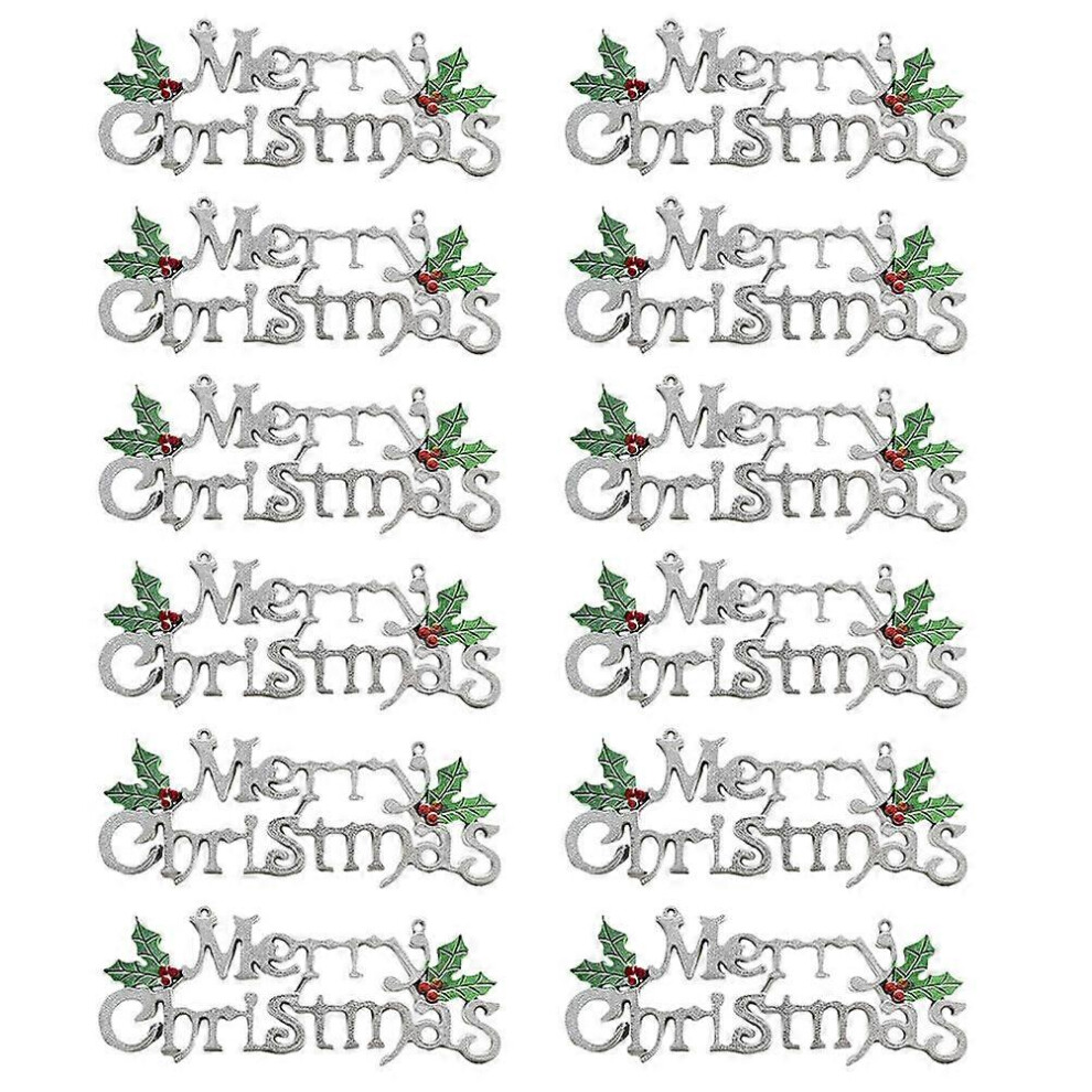 Kricely (Silver, One Size) 12Pcs Merry Christmas Hanging Sign Decorative Christmas Pendant Hanging Adornment
