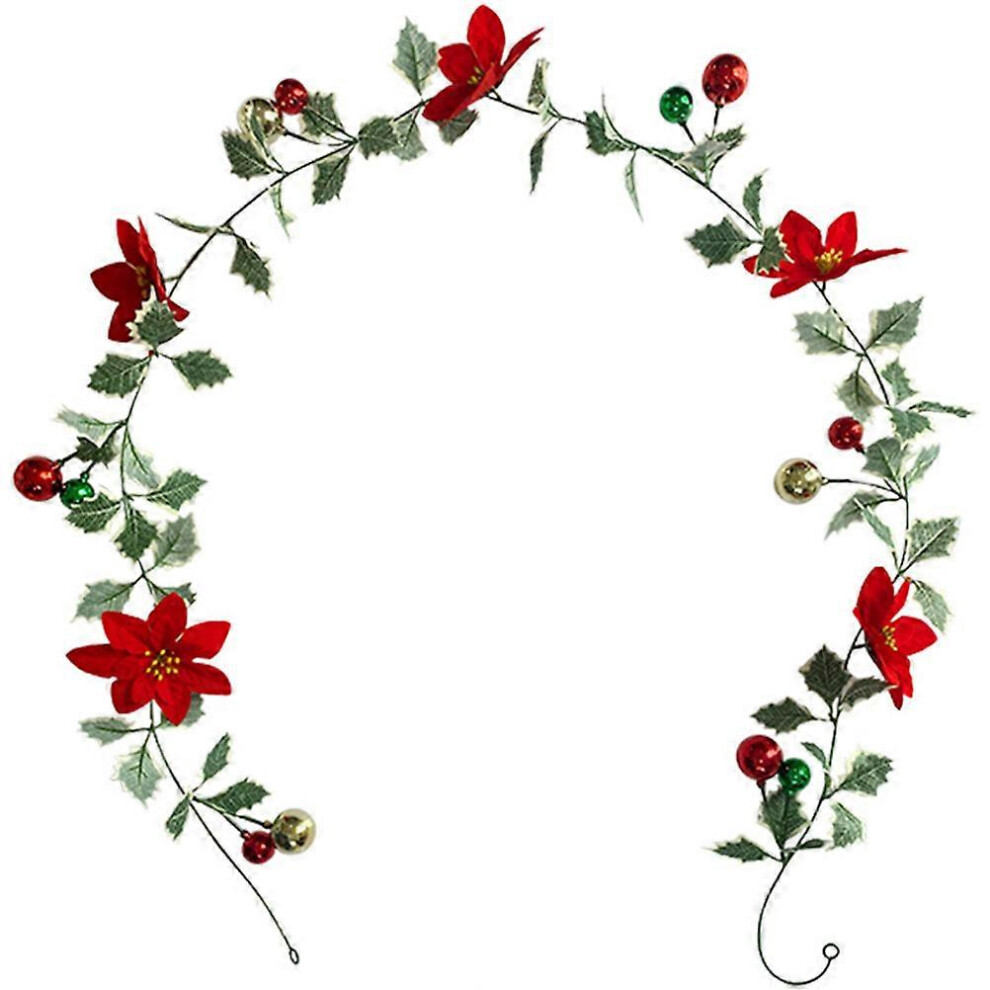 Kricely (As Show, One Size) Leaf With Flower Garland Xmas Hanging Garland Xmas Vine Hanging Pendant Green