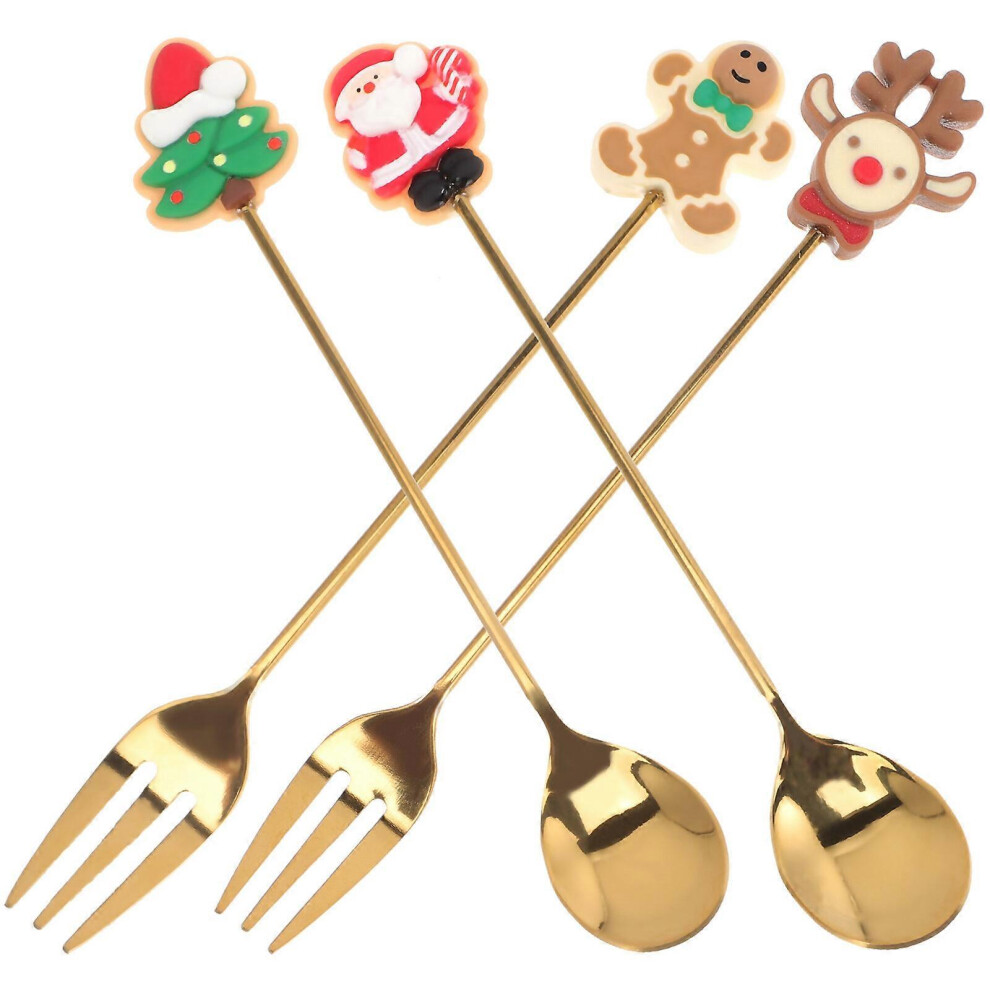 Kricely (As Shown, One Size) 1 Set Of Christmas Cutlery Set Cartoon Xmas Party Tableware Kit For Travel Party