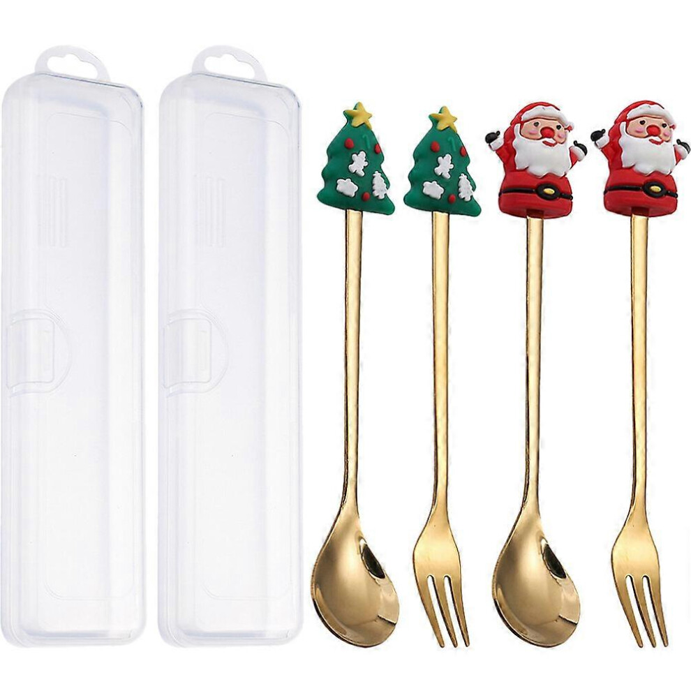 Kricely (As Show, One Size) 2 Sets Of Christmas Cutlery Spoons Dessert Fork Spoons Adorable Christmas Cutlery Kit