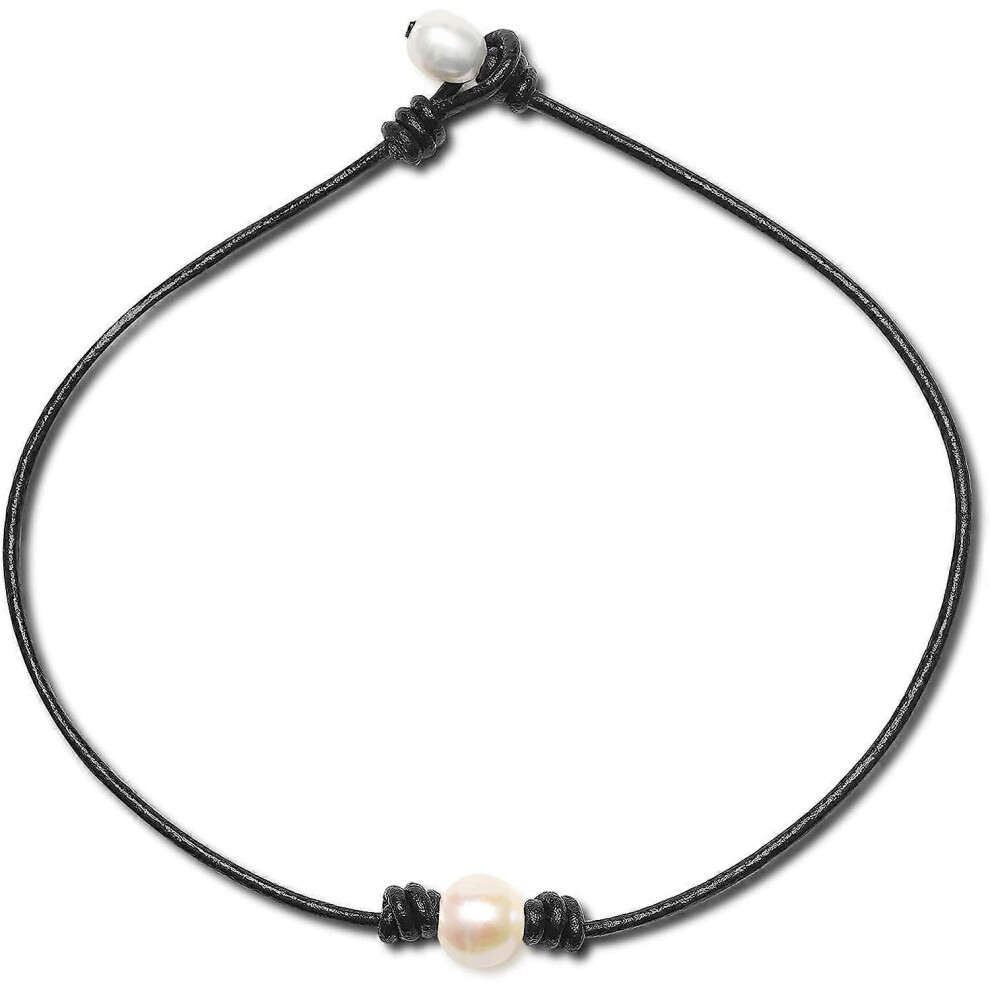 Konhill (As Show, One Size) Simple Tiny Dainty Pearl Necklace - Small June Birthstone Pearl Bar Choker For Womens, Heavy-Duty White