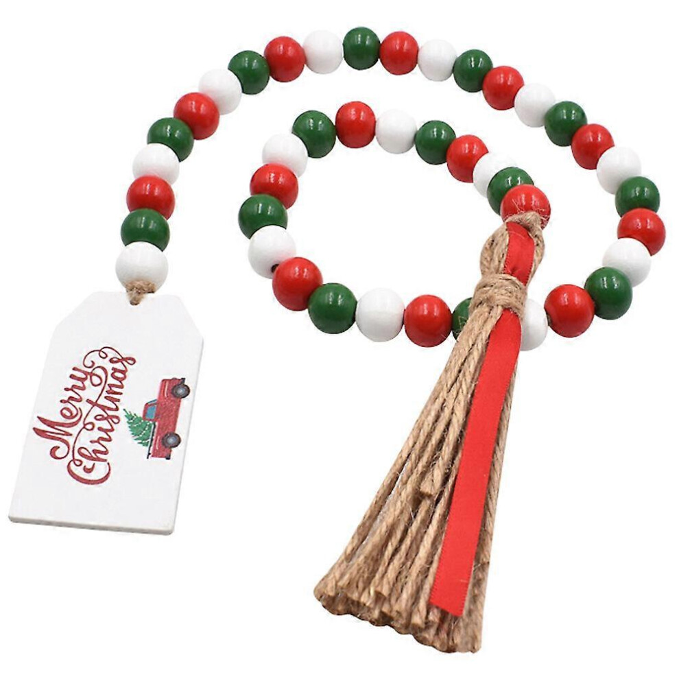 Kricely (As Show, One Size) Christmas Decorative Wood Beaded Pendant Hanging Bead String Wood Beaded String With Tassel