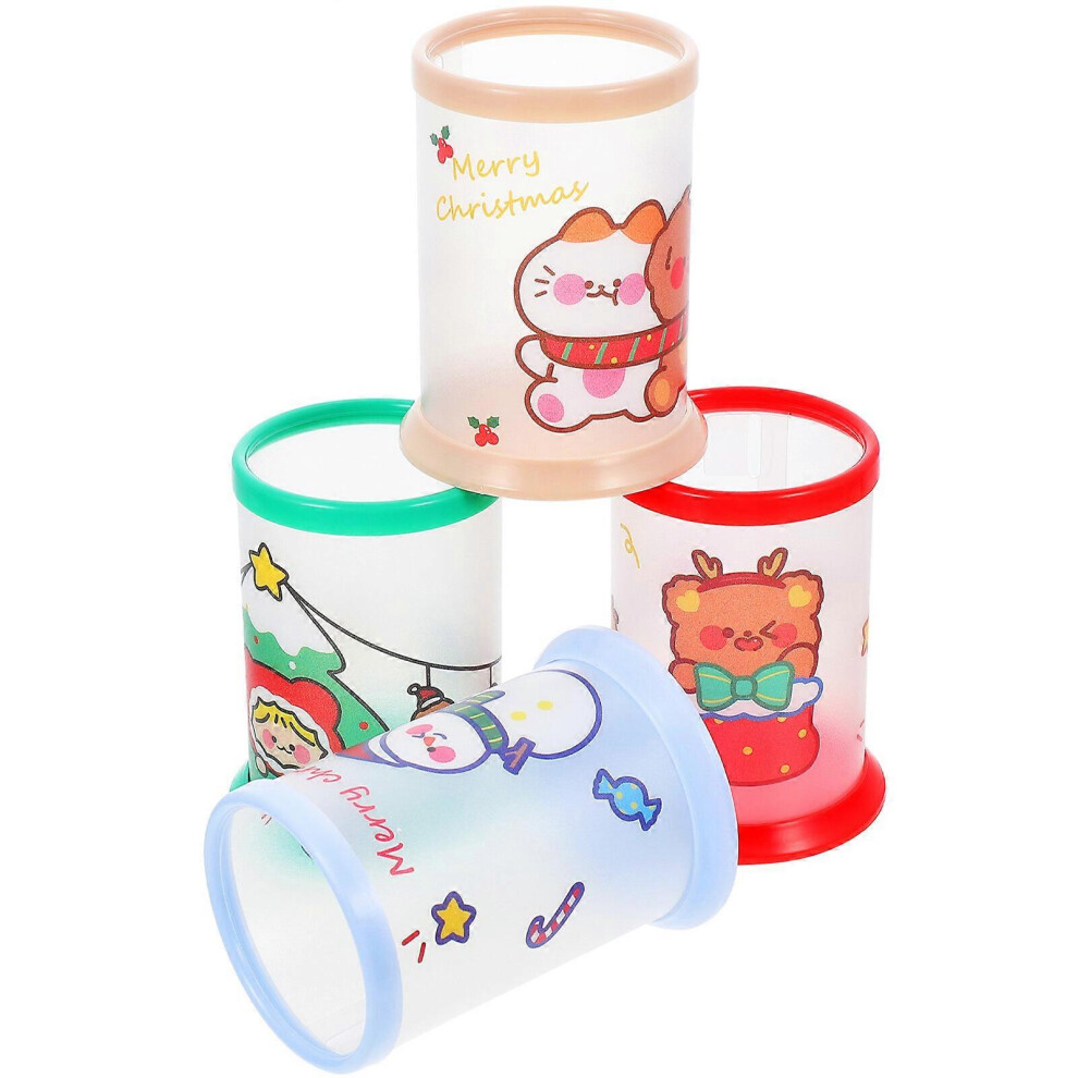 Kricely (As Show, One Size) 4Pcs Plastic Desktop Pencil Organizer Christmas Pen Holder Office Pens Organizer