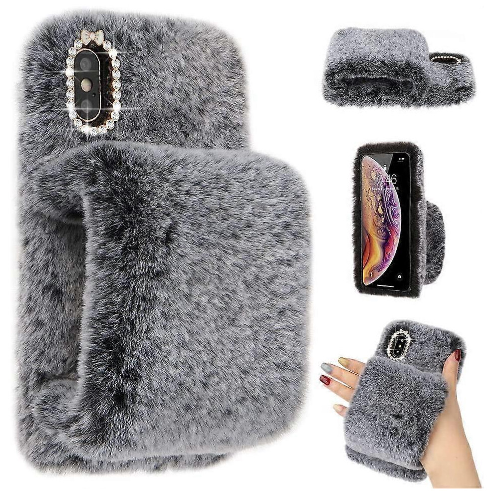 Konhill (As Show, One Size) For Iphone 12 Pro Max Case Cute Girls Soft Faux Fur Glitter Diamond Furry Fluffy Glove Silicone Phone Cover Case For Iphone 12 Pro
