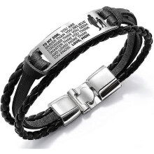 (As show, One size) To My Son Bracelets Courage Inspirational Wristband Leather Wristband Birthday