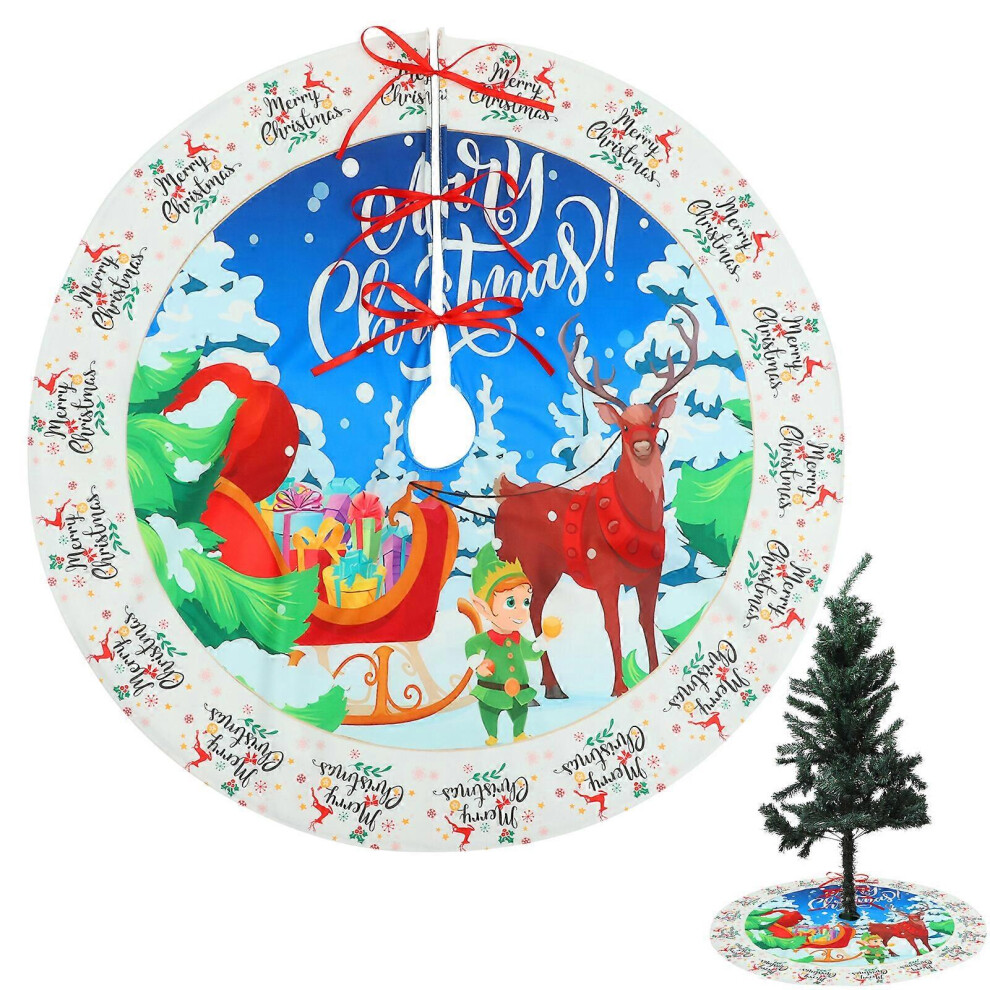 Kricely (As Show, One Size) Christmas Tree Skirt Xmas Tree Bottom Skirt Reindeer Sleigh Pattern Tree Skirt