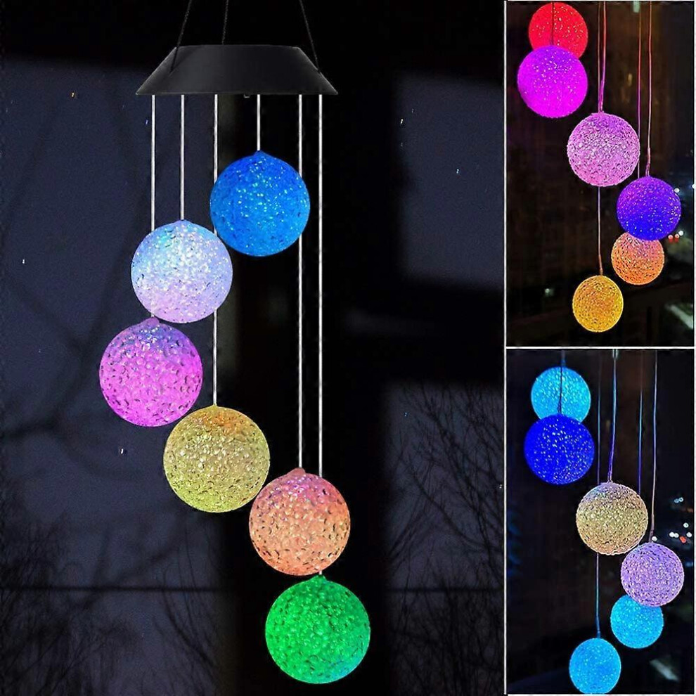 Konhill (As Show, One Size) Wind Chimes Crystal Ball Solar Wind Chime Led Color Changing Hanging Wind Light Glowing Wind Chimes Outdoor Decor Mom Gifts Thanks