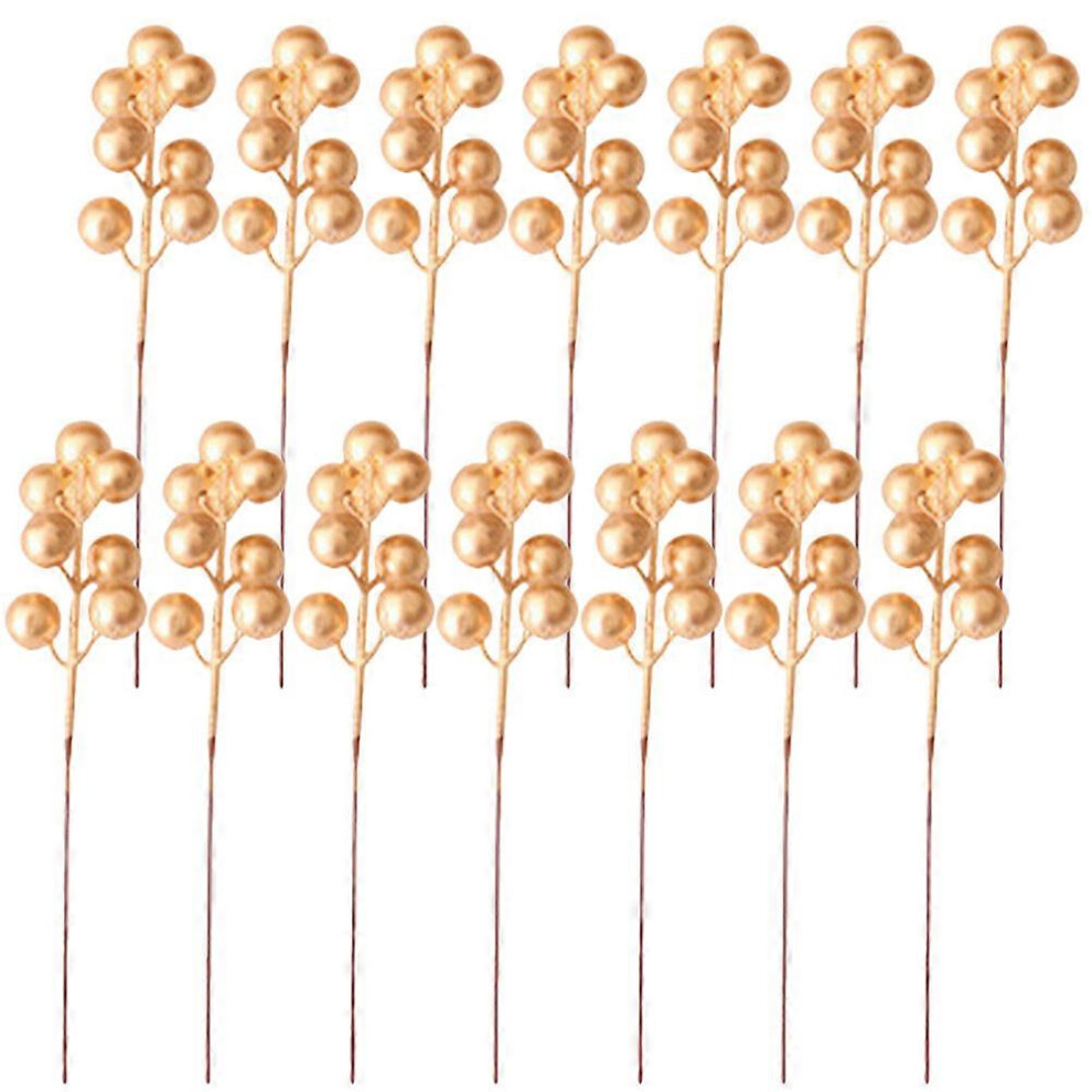 Kricely (, One Size) 20Pcs Artificial Berry Stems Picks Fake Berry Branch Christmas Decor Wreath Diy Accessory Golden