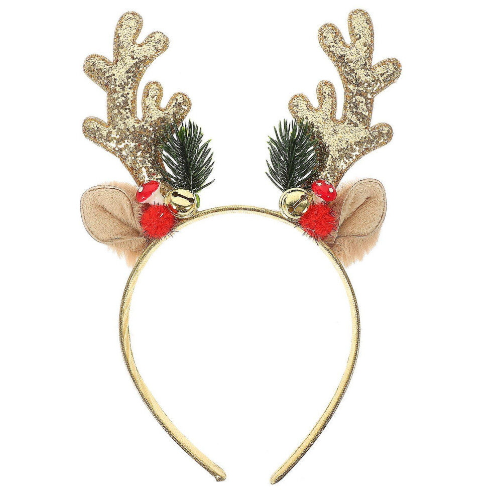 Kricely (As Show, One Size) Christmas Reindeer Antler Headband Antler Bell Hair Band Antler Hair Clasp