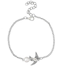 (As show, One size) Beaded Anklets Silver Pigeon Ankle Bracelet Summer Beach Adjustable Foot Jewelry Gift