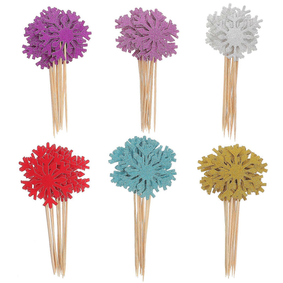 Kricely (As Show, One Size) 60Pcs Christmas Dessert Toppers Snowflake Cake Decoration Christmas Cupcake Topper