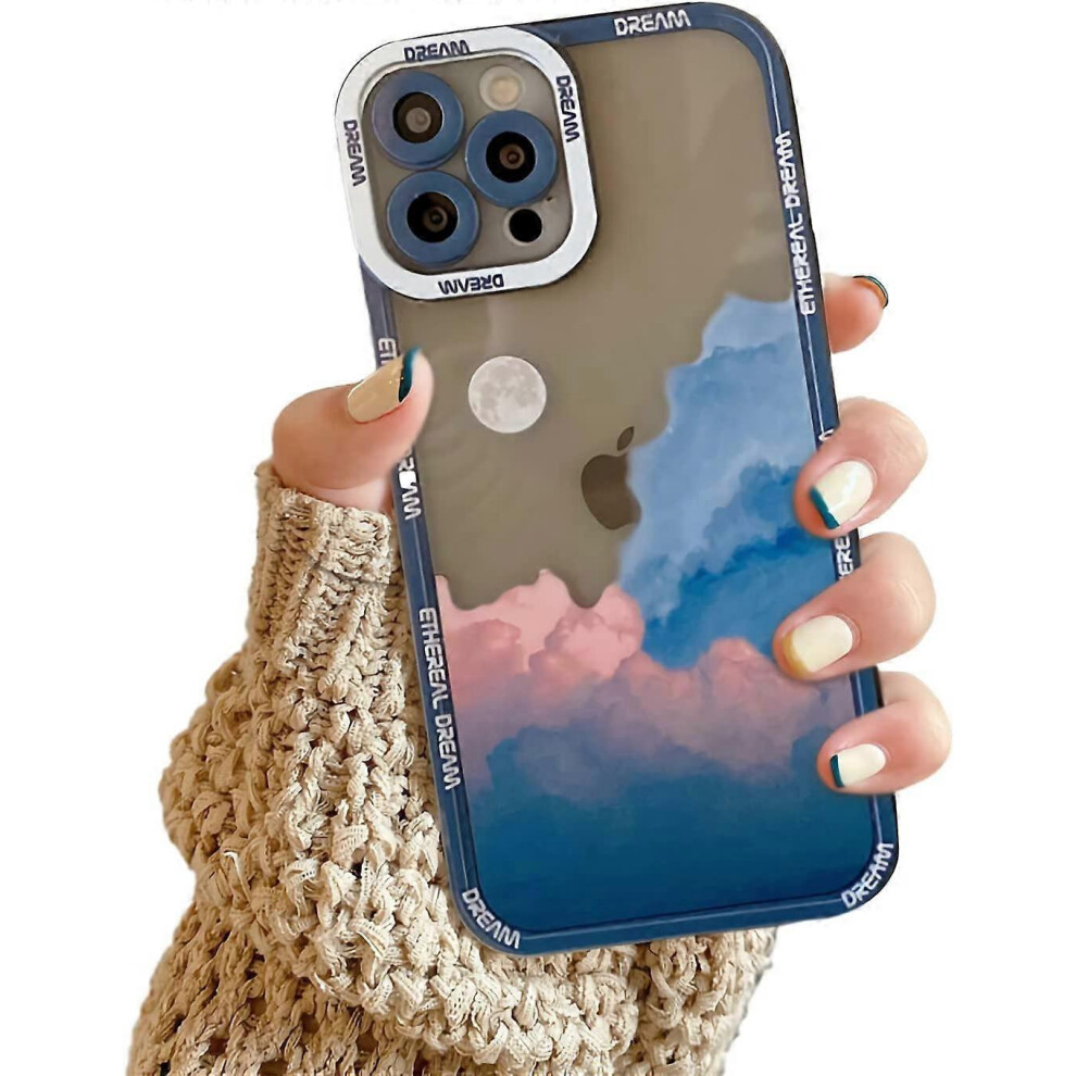 Konhill (As Show, One Size) Cloud Cute Phone Case For Iphone 12 Pro Max Slim Fit Aesthetic Case Upgrade Protective Soft Tpu Shockproof Moon Case With Lens Pro
