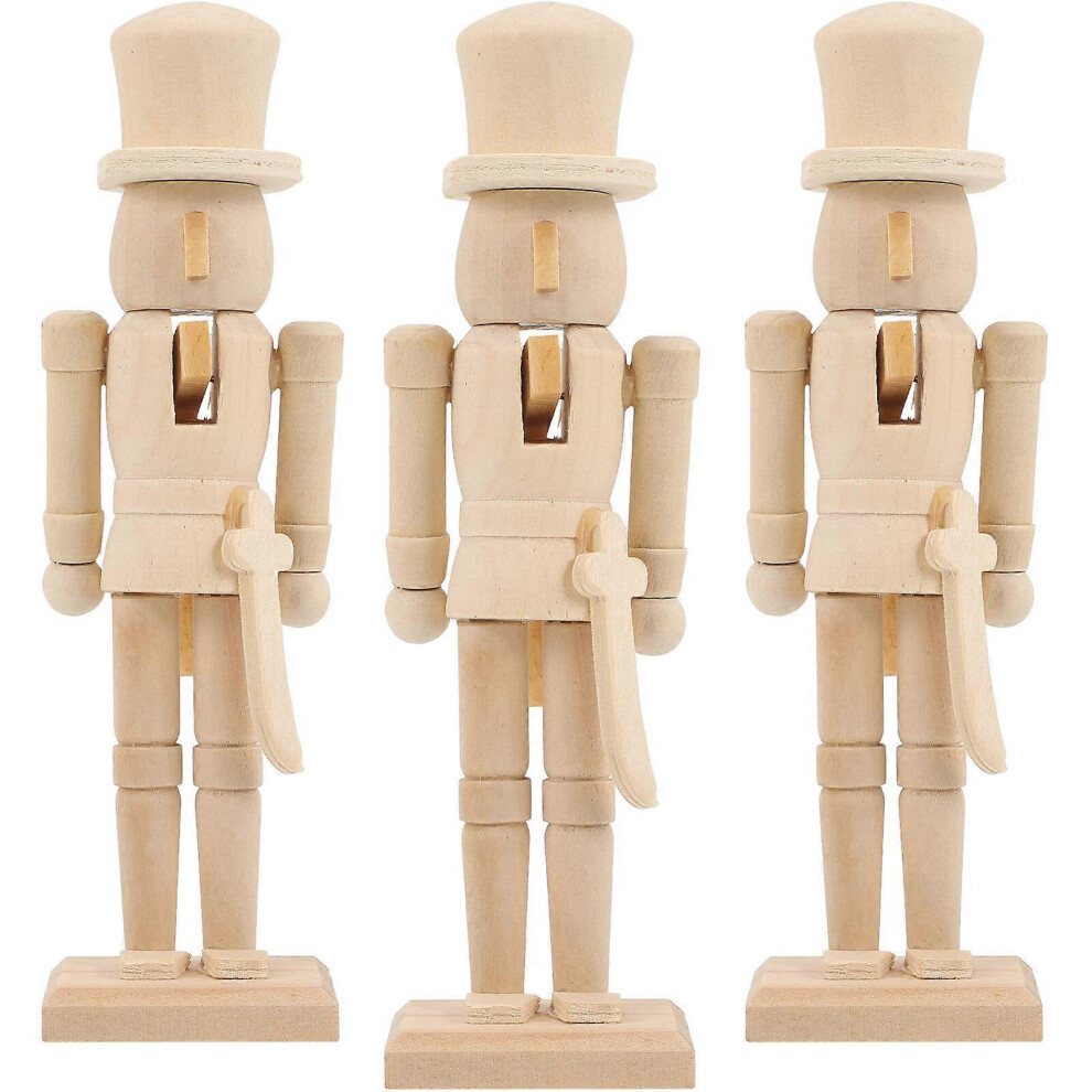 Kricely (As Show, One Size) 3Pcs Graffiti Painting Nutcracker Wooden Nutcracker Diy Unfinished Walnut Soldier