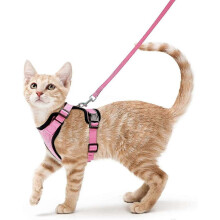 (As show, One size) Veeki Cat Harness And Leash For Walking, Escape Proof Soft Adjustable Vest Harnesses For Cats, Easy Control Breathable Reflective Strips Jacket, Pink