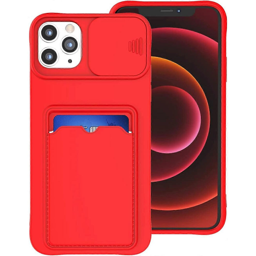 Konhill (As Show, One Size) Liangnv Iphone 11 Pro Max Case With Card Holder Soft Liquid Silicon Scratch-Resistant Camera Cover Slide Lens Protective Case For