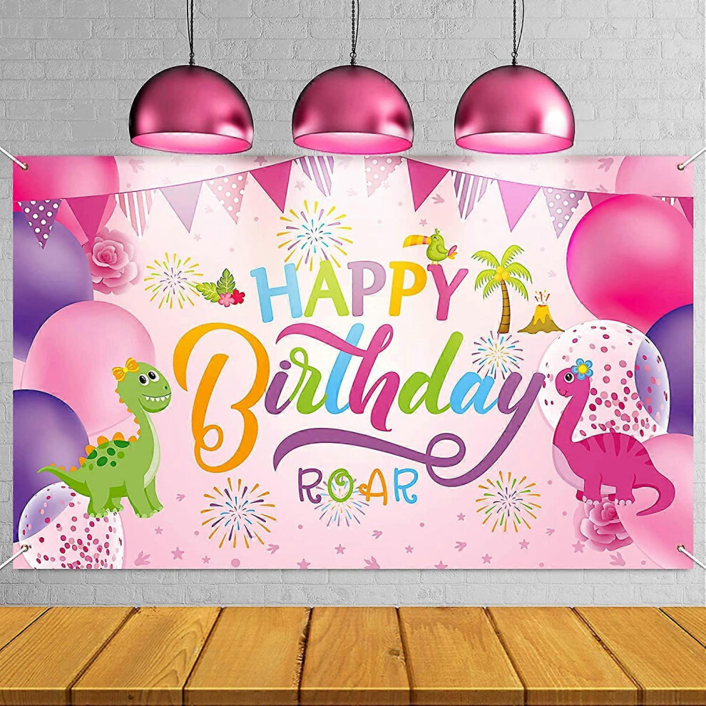 Konhill (As Show, One Size) Dinosaur Happy Birthday Backdrop, Dinosaur Birthday Party Background Boy/Girl Birthday Gaming Banner For Birthday Decoration, Baby