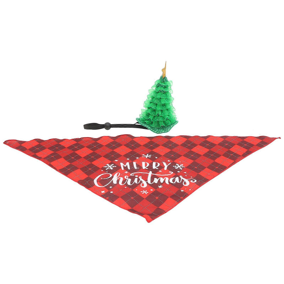 Kricely (As Shown, One Size) 1 Set Of Christmas Party Pet Hat And Bandana Adorable Pet Dog Xmas Hat Lovely Pet Triangular Scarf