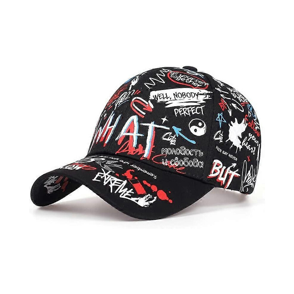 Konhill (As Show, One Size) Unisex Graffiti Baseball Cap, K-Pop Boys Outdoor Snapback Hatblack White Hiphop Hat, Dad Hat, Trucker Hat For Men Women 98 Graffit White,Black