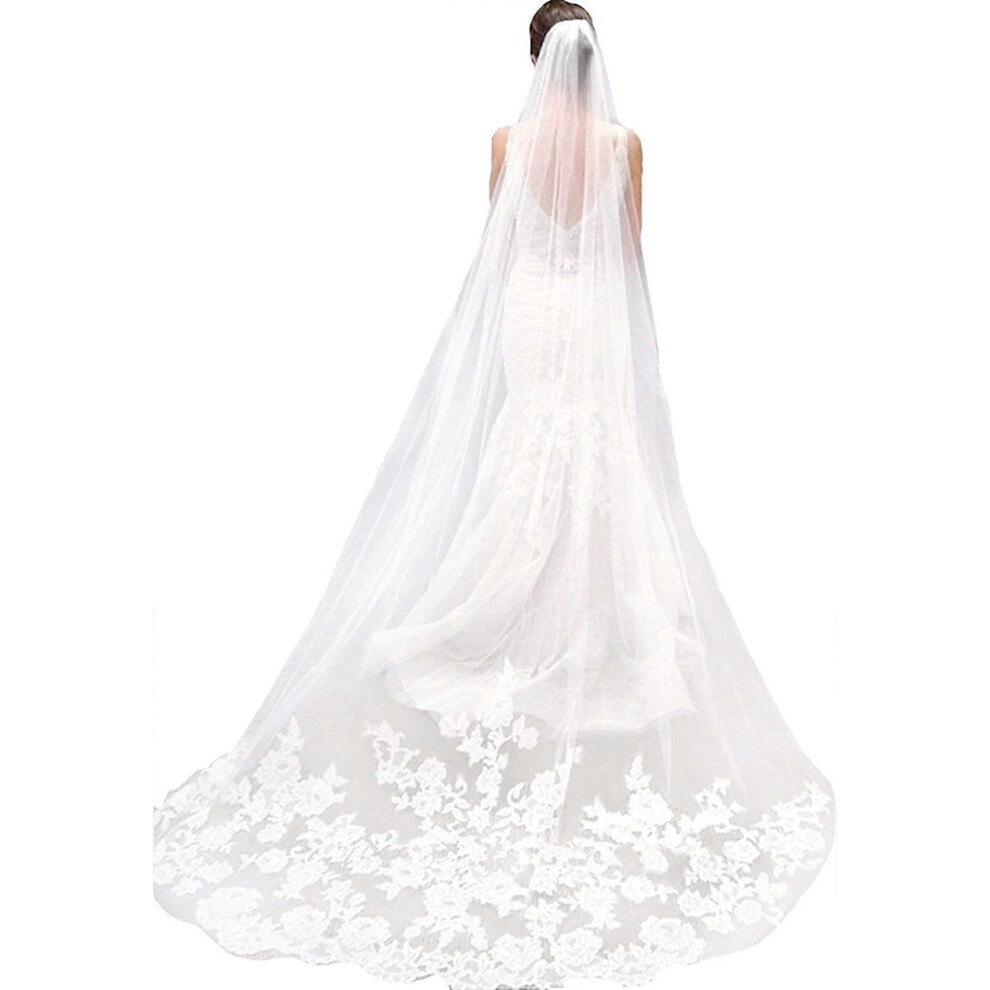 Konhill (As Show, One Size) Liangnv Ivory Lace Edge Cathedral Length Wedding Bridal Veil With Comb Ivory White