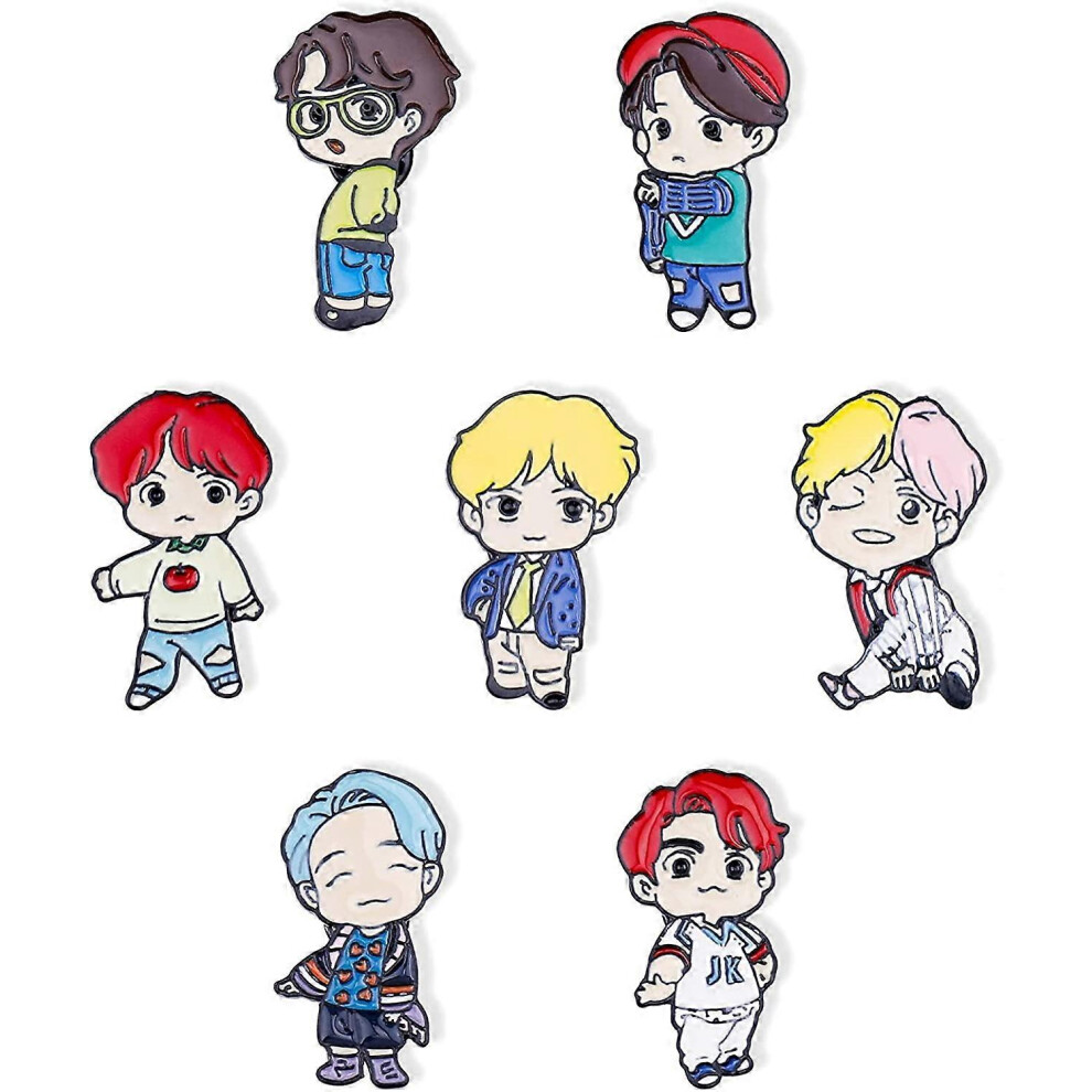 Konhill (As Show, One Size) Kpop Bts Brooch Set Bts Army Bangtan Cute Enamel Lapel Pin For Children Women Clothing Backpack Bts Gift 7Pcs Brooch-3