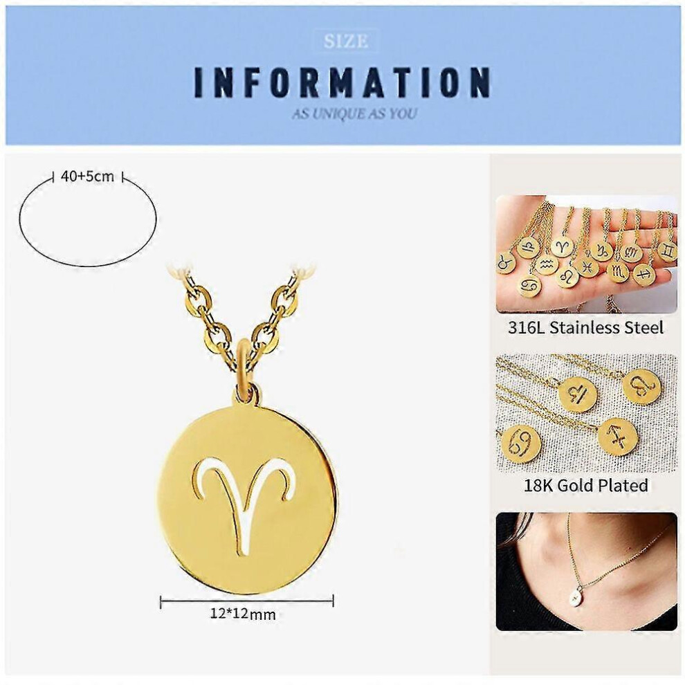 Konhill (As Show, One Size) 12 Zodiac Coin Pendant Necklace 316L Stainless Steel Choker Necklaces For Women 2022 Collier Jewelry Gold