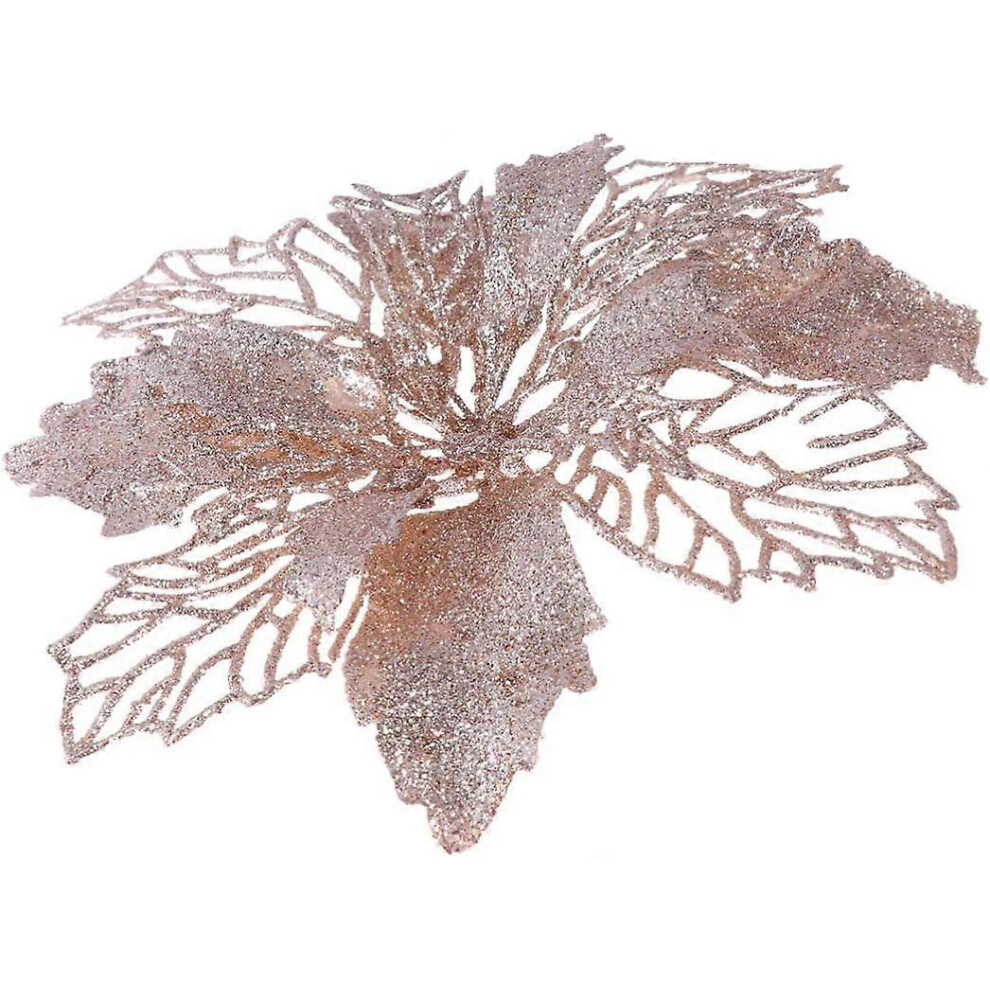 Konhill (As Show, One Size) 12 Pcs Christmas Flower Poinsettias Glitter Poinsettia Artificial Christmas Poinsettia Christmas Tree Ornaments Christmas Decorati