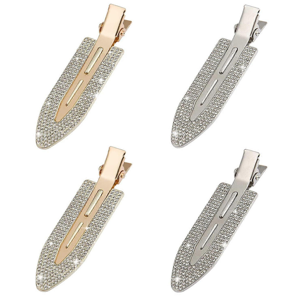 Konhill (As Show, One Size) 4Pcs Rhinestone No Bend Hair Clips- Metal Shiny Styling Diamond Cut Pin Clip No Dent No Crease Hair Clips Bling Curl Pin Barrette