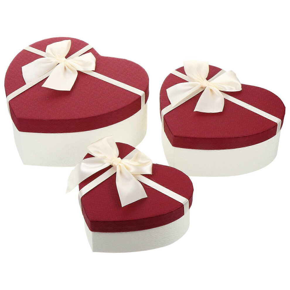 Kricely (As Show, One Size) 3Pcs Heart Shaped Present Boxes Bow-Knot Gift Case Fashionable Gift Box