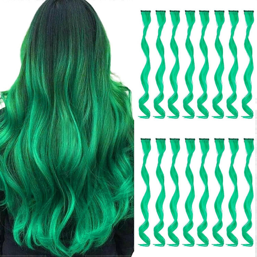 Konhill (As Show, One Size) 16 Pcs Colored Hair Extensions Curly Wavy Clip In Synthetic Hairpiece Streak For Girls Women Kid, Multi-Colors Party Highlights (G