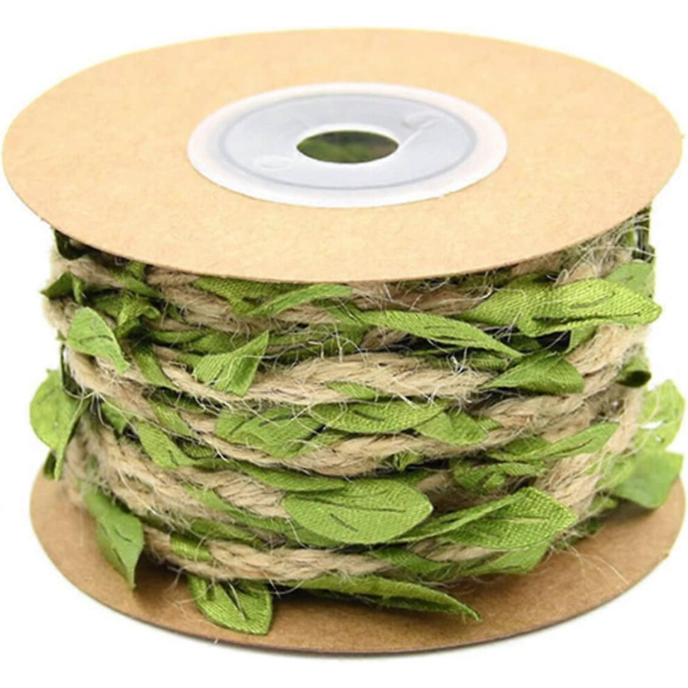 Konhill (As Show, One Size) Jute Burlap Twine Vine With Artificial Leaves Garland For Headband Wedding Home Jungle Garden Party Decor