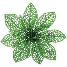 (As show, One size) 10 Pcs Green Glitter Poinsettia Flowers Christmas Tree Ornaments, Glitzy Poinsettia Bushes Christmas Decorations for Christmas/Holiday/Seasonal/Weddin
