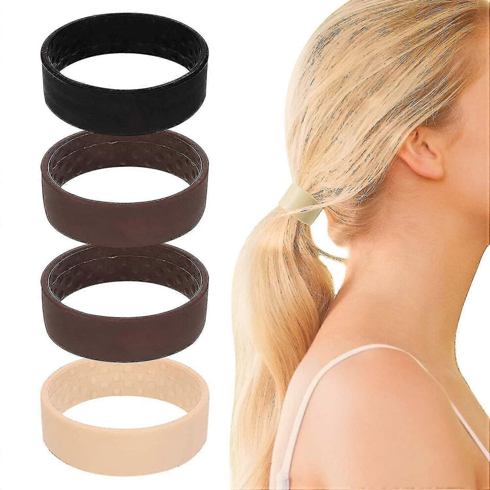 Konhill (As Show, One Size) 4 Packs Of Silicone Foldable Hair Ties, Hair Accessories Donut Hairpin - Hair Ring Rope Elastic Hair Scrunchie Ponytail Holder For
