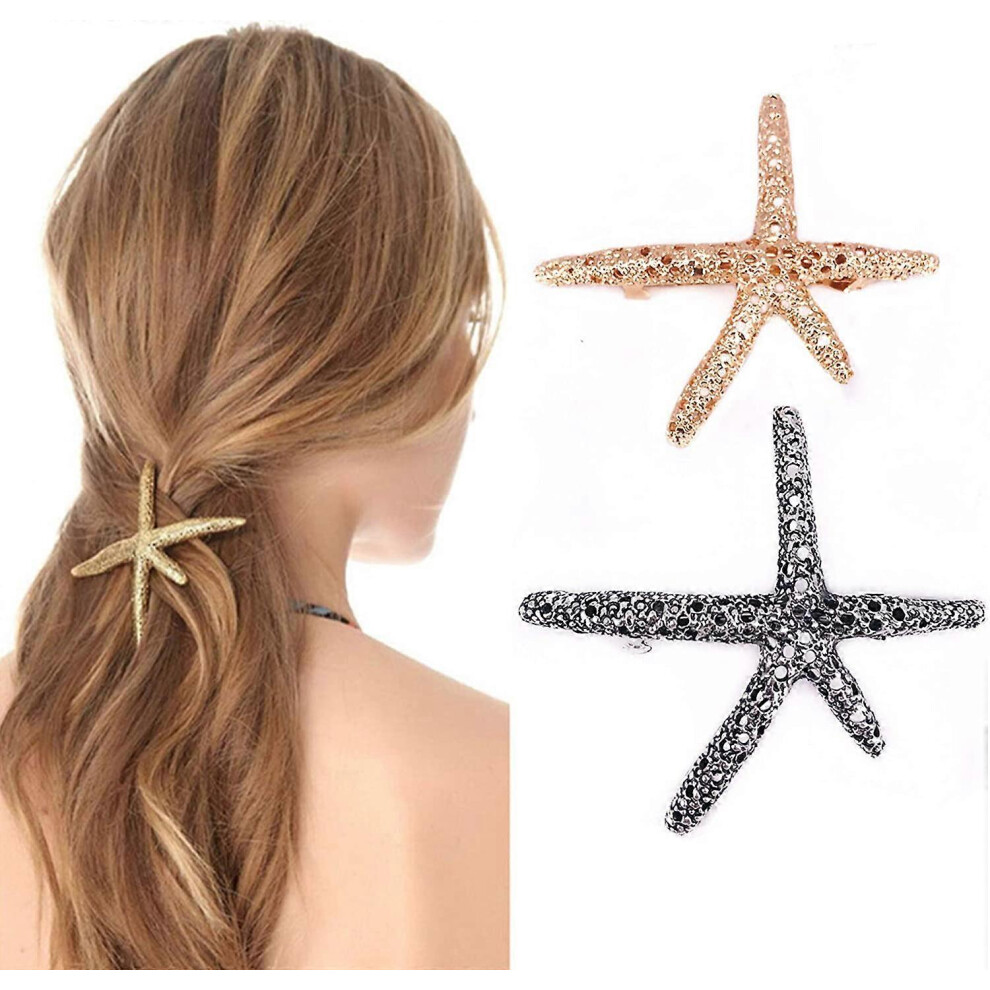 Konhill (As Show, One Size) 2 Pcs Metal Starfish Hairpin Hair Clips Hair Accessories Silver