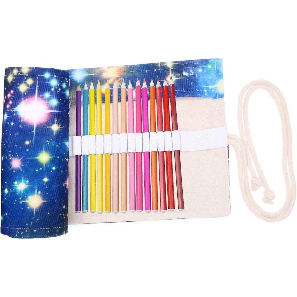 Konhill (As Show, One Size) Colored Pencils Case, Canvas Wrap Roll Up Holder Pouch For Artist Travel Drawing, 72 Colored Pencils (72 Holes, Star Universe)