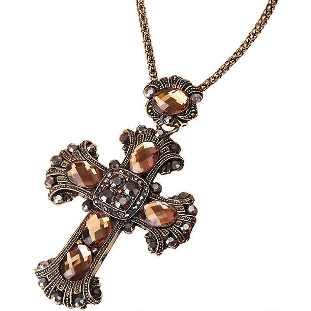 Konhill (As Show, One Size) Diamond Cross Pendant Long Necklace For Women Jewelry