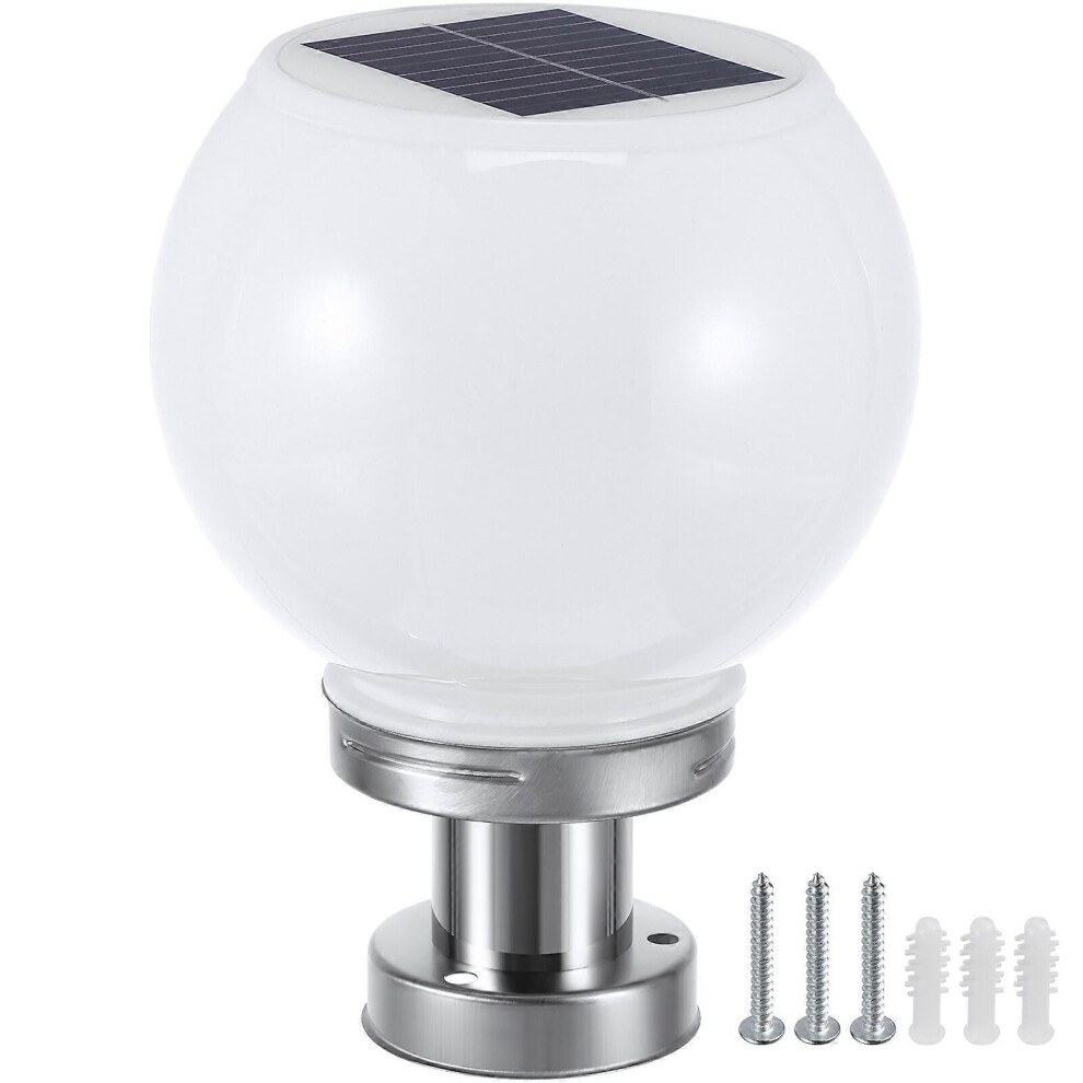 (As show, One size) LED 200MM Solar Wall Pillar Lamp Outdoor Round Ball Round Light(White)