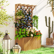 Outsunny Wooden Planter with Trellis and Drainage Holes, Natural