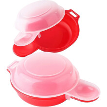 (As show, One size) 2 sets Microwave Egg Cooker,1 Minute Fast Egg Hamburg Omelet Maker Kitchen Cooking Tool(Red and clear)