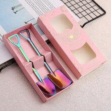 (As show, One size) Stainless Steel Shovel Shaped Spoons, 2Pcs Cute Tea Spoon Stirring Spoon(Rainbow)