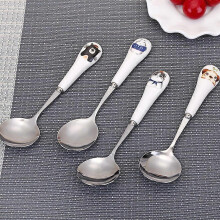 (As show, One size) Stainless Steel Spoons -White ceramic handle animal print spoon - 4-Pack