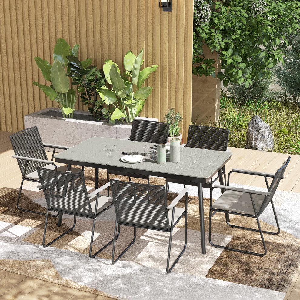 Outsunny 6 Seater Garden Dining Set With Cushions Rattan Backrest, Grey