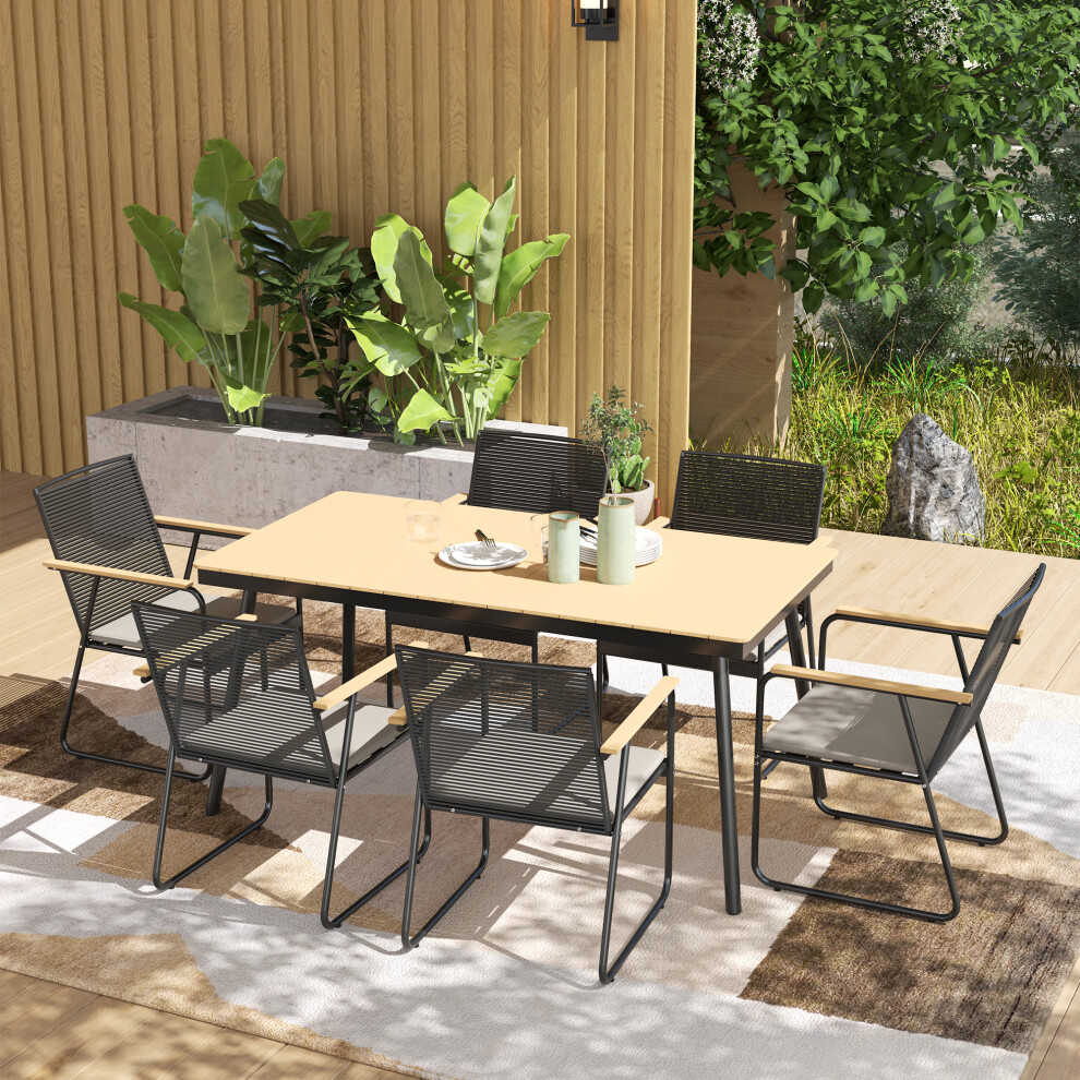 Outsunny 6 Seater Garden Dining Set With Cushions Rattan Backrest, Natural