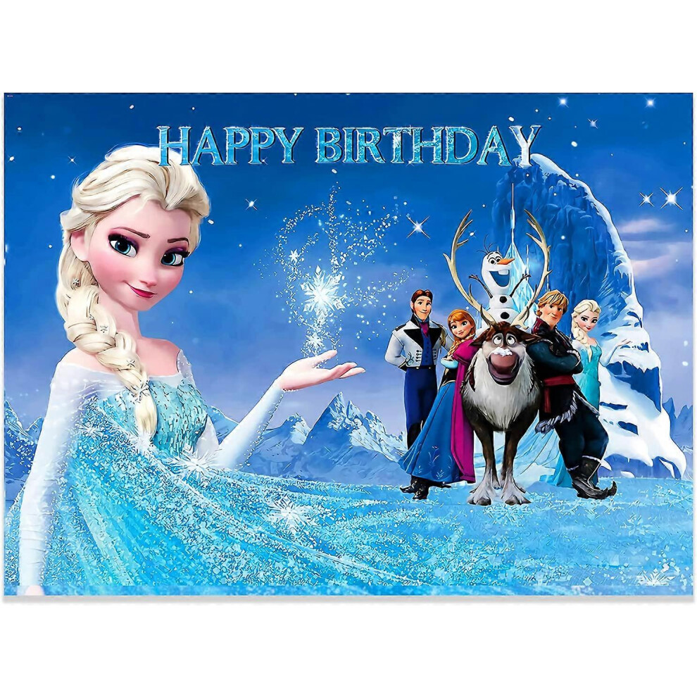 Konhill (As Show, One Size) Frozen Birthday Party Backdrop Elsa Princess Banner For Girls Boys Party Decorations Party Decorations