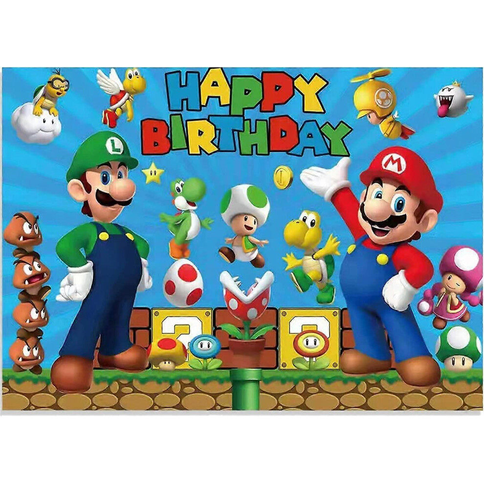 Konhill (As Show, One Size) Boy Super Mario Backdrop 5X3 Feet Kids Birthday Banner For Mario Birthday Party Decorations Baby Shower Supplies