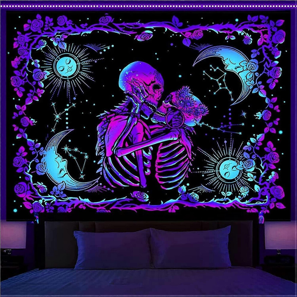 Konhill (As Show, One Size) Liangnv Blacklight Tapestry, Skull Tapestry For Wall Hanging, Tapestry For Bedroom Aesthetic, Fluorescent Backdrop, W59.1h51.2/W15